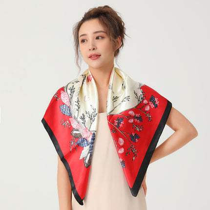 Spring and Autumn New 90 Square Scarf Printing Silk Satin Hangzhou Scarf Square Scarf Shawl Gift Factory Wholesale