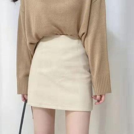 Black Woolen Skirt for Women in Autumn and Winter New Versatile Slimming Look One-Step Skirt Slim Wrap Skirt High Waist Hip Short Skirt