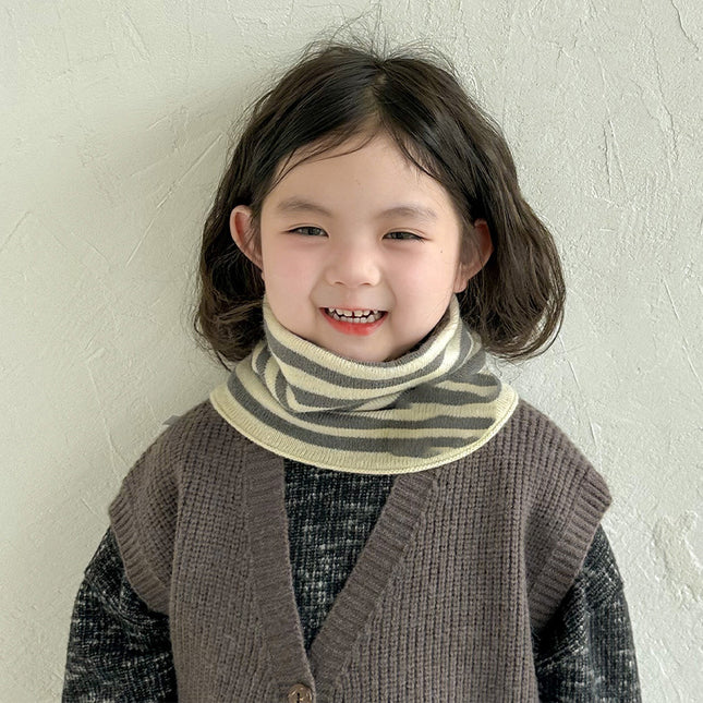 Autumn and winter striped children's scarf warm all-match knitted baby's scarf Korean version of boys and girls wool neck sleeve