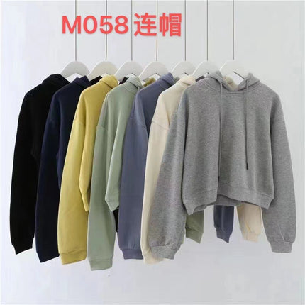 Short W Fashion Crop Top with Hooded Design for Dance Studio Tiktok Live Streaming, Cotton Cross-Border European and American Style Top