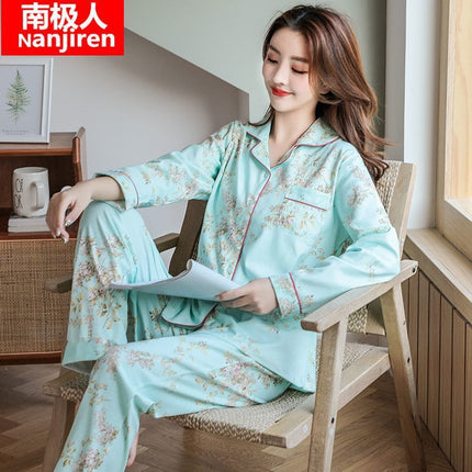 100% cotton pajamas Women's Spring and Autumn long-sleeved cotton outerwear suit Korean casual home wear