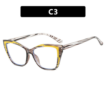 Color-Blocked Cat-Eye Flat Mirror Anti-Blue Light 2024 New Glasses Frame for Women, Versatile European and American Fashion Glasses Frame