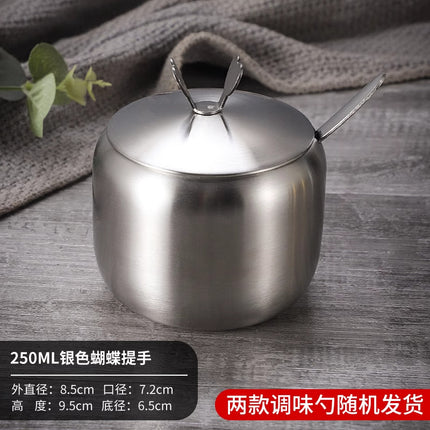 Cross-border Korean-style 304 stainless steel seasoning jar kitchen chili sauce oil salt jar with spoon seasoning box creative golden jar