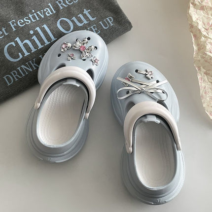 2026 Women's Clogs with Toe Protection, Popular Style, Casual Retro with Bow Accessories, Non-Slip, Wear-Resistant, Eva, Comfortable