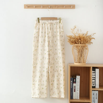 Women's Pajama Pants Summer Thin Pants Air Conditioning Pants Casual Loose Home Pants Outer Wearing Pure Cotton Double-Layer Yarn Loose