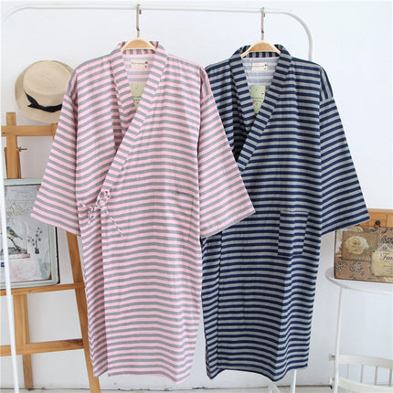 Couple's Pure Cotton Gauze Kimono Nightgown Spring and Summer Japanese Nightgown Men's Sweat Steamed Bathrobe Thin Women's Nightgown