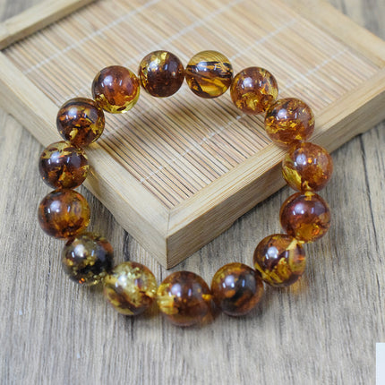 Natural Raw Ore Baltic Unoptimized Amber Flower Perer Round Bead Bracelet Large Golden Flower Popcorn Clear Water