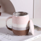 301-400ml / Pink cup with lid and tea drain