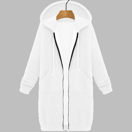 AliExpress Ebay Amazon Autumn and Winter Women's European and American Hooded Long Sleeve Long Sweater Fleece Zipper Coat Women