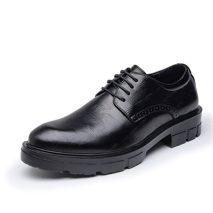 2025 Autumn New Leather Shoes Men's Business Formal Round Toe British Casual Trendy Youth Black Groom Wedding Shoes