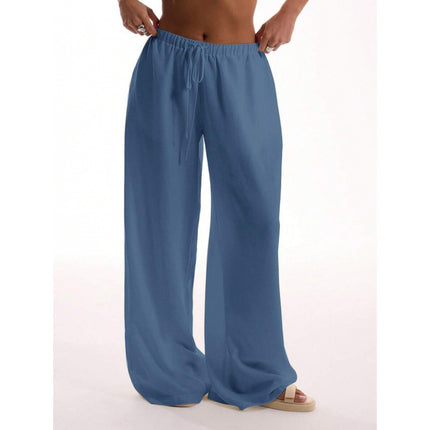 Cross-Border Bottoms Linen Texture Lace-Up Waist Pants Vacation Style Summer Bohemian Style Elegant