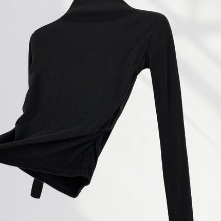 Super Slimming brushed thread half turtleneck bottoming shirt high waist short slim-fit long sleeve hot girl top spring women's clothing