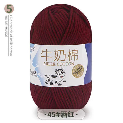Five-Strand Milk Cotton Yarn Wholesale Medium-Thick Yarn Crochet Doll Shoes Scarf DIY Knitting Material Kit Crochet