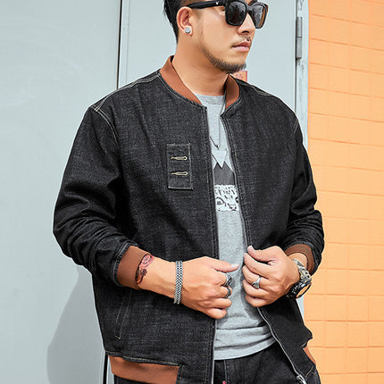 Plus Size Men's Loose Denim Jacket Plus Fat Enlarged Elastic Fat Men's Baseball Uniform Korean Style Fat Jacket Trendy Top
