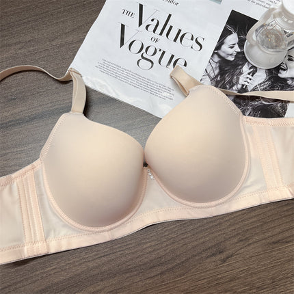 Glossy Seamless Simple Pure Color Versatile Side Breast Adjustable Intimates Large Size Big Breasts Showing Small Push-up Bra