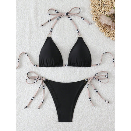 European and American Cross-Border Two-Piece Swimsuit for Women, New Bikini, Solid Color, Fashionable, Sexy, Push-Up, Deep V, Beach Vacation, High-End