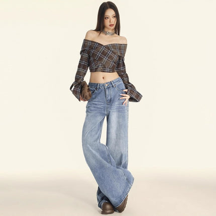 25Th !｜High-Waisted Wide-Leg Jeans for Women 2025 Spring New Loose Draped Washed Straight-Leg Floor-Length Pants