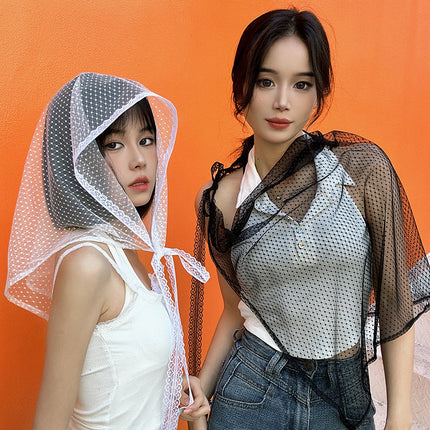 Lace half-length gauze skirt veil headscarf women's all-matching Korean style stacked apron one-piece fart skirt fart curtain cover skirt for four seasons