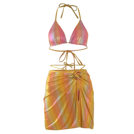 [Rainbow Soda] New Hot Girl Bikini Swimsuit Sexy Bikini Three-Piece Double-Sided Vacation Swimsuit