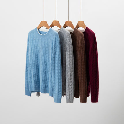 New Round Neck Twist Thick Cashmere Knitwear Women's Pullover Cable Knitwear Simple Casual Loose Knitwear Bottoming Shirt