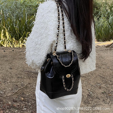 South Korea Niche New Mini Chanel Style Chain Backpack Women's Ins Blogger Student Oil Wax Leather Shoulder Bag