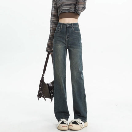 Black Straight Leg Jeans Women's Fashion All-match New High Waist Slim-fit Slimming Narrow Design Sense Wide Leg Pants