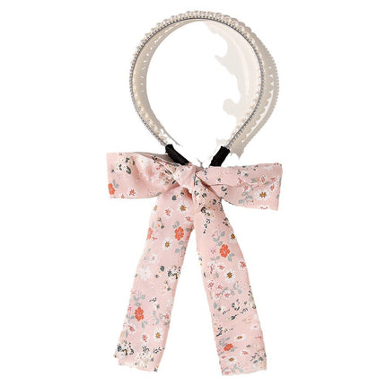 Sweet Floral Pearl Long Strap Hair Band Headband Summer New Sweet Tie Hair One-piece Pressure Hair Headband Women