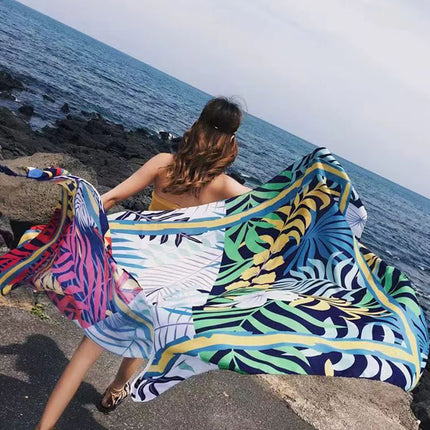 Ethnic Style Printed Silk Scarf Women's Seaside Travel Sun Protection Gauze Air Conditioning Warm Scarf Versatile Long Shawl