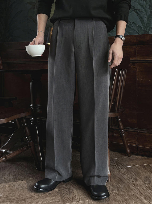 Kuerge wide-leg trousers men's European-made loose straight trousers elastic adjustable button suit pants non-ironing suit pants