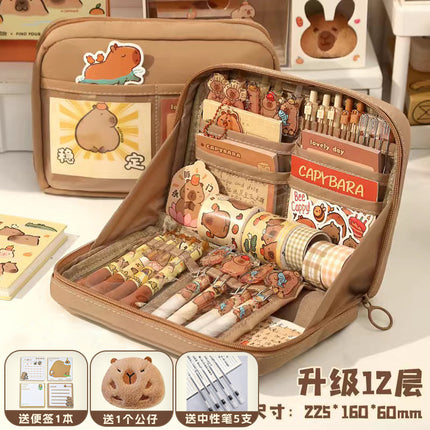 Kappi Bala Large Opening Pencil Case 12 Layer Large Capacity Girls' Stationery Box High Color Value Primary School Girls' Pencil Bag