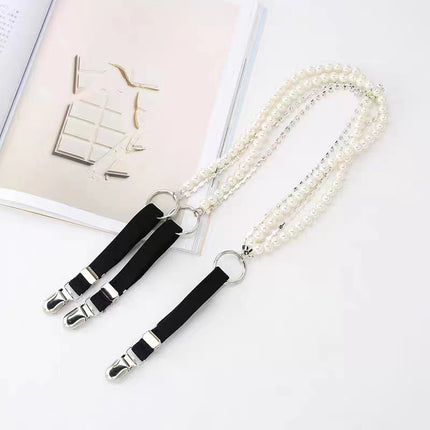 Amazon's New Pearl Rhinestone Chain Strap Clip Chain Women's Outer Wear Fashionable and Versatile Elastic Elastic Suspenders Trendy