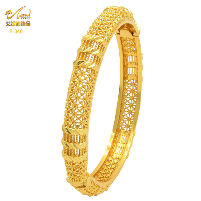 Cross-Border fashion Vietnam Gold hollow bracelet vacuum plating 24k not easy to fade wedding vintage carved bracelet