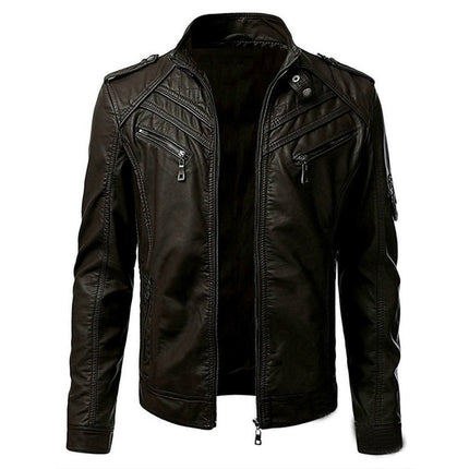 2020 Autumn Casual Foreign Trade Leather Jacket for Men Wish Hot Sale European and American Color Patchwork Stand Collar Top Coat