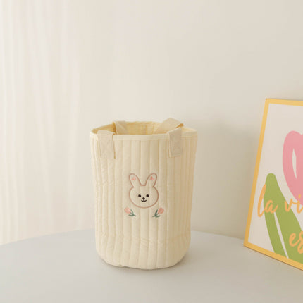 New Baby Stroller Storage Hanging Bag, Bottle and Diaper Bag, Quilted Cotton Embroidered Tote Bucket Bag, Cute Baby Storage