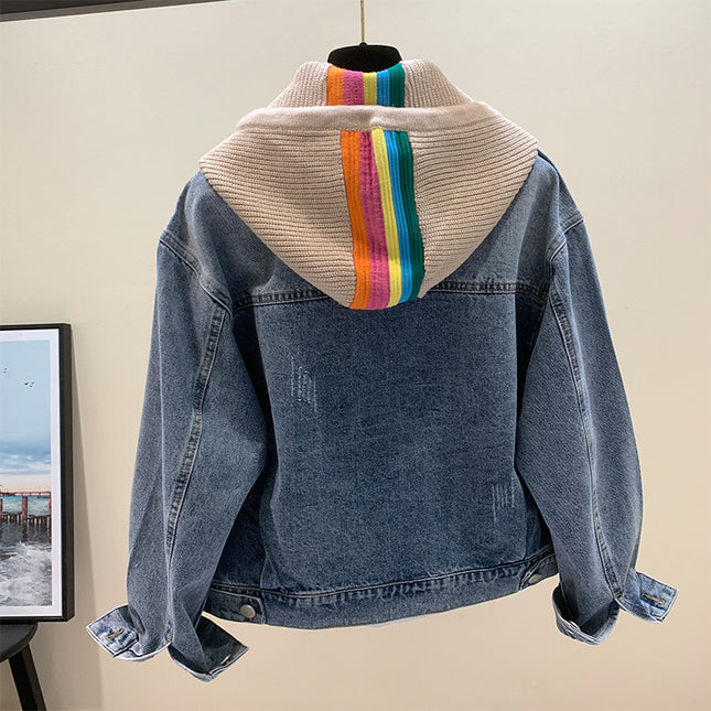 Denim Coat Women's 2024 Spring New Loose Korean Style Trendy Ins Detachable Cap Net Red Tooling Denim Clothes