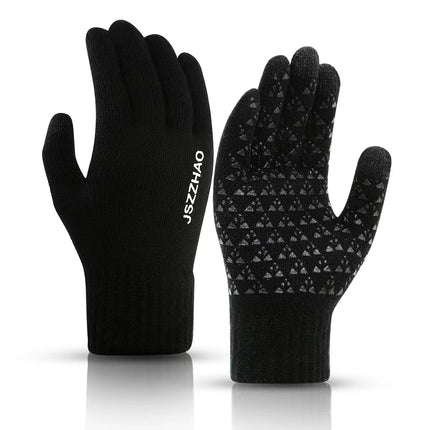 Knitted warm winter thickened brushed non-slip wool plush outdoor riding touch screen wear-resistant breathable windproof gloves