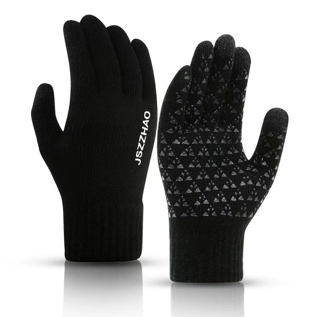Knitted warm winter thickened brushed non-slip wool plush outdoor riding touch screen wear-resistant breathable windproof gloves