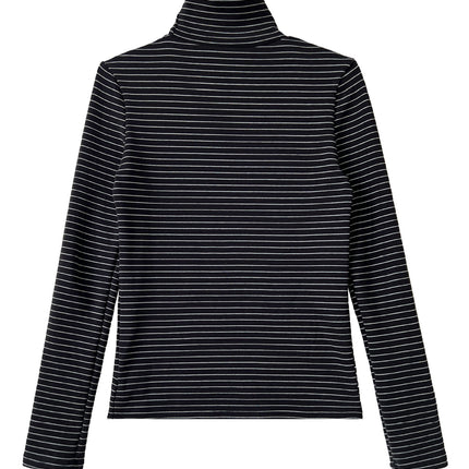 Lu Xi Half Turtleneck Stripesd Velvet Bottoming Shirt for Women 2025 Autumn and Winter New Style Inner Brushed Outer Top 2838