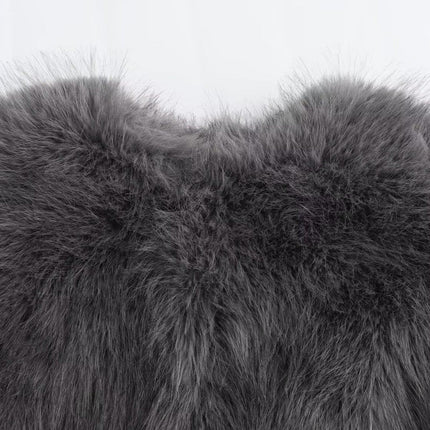 Foreign Trade European and American Winter New Style Fashionable Round Neck Long-Sleeved Artificial Fur Gray Jacket for Women 6318261