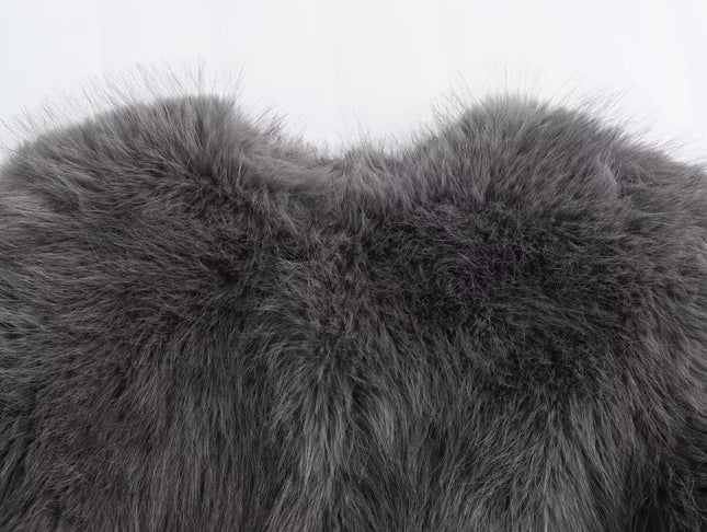 Foreign Trade European and American Winter New Style Fashionable Round Neck Long-Sleeved Artificial Fur Gray Jacket for Women 6318261