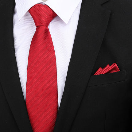 Formal wear wedding tie men's 8CM bridegroom wedding Korean style wine red business tie narrow zipper lazy men and women