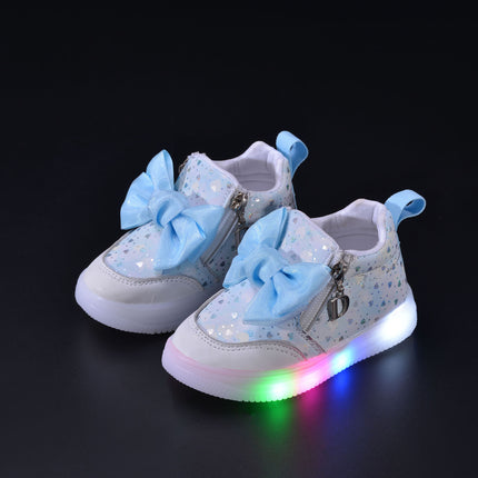 2024 Spring and Autumn New Light Bow Children's Casual Board Shoes Girls Princess Soft Sole Comfortable Sports Board Shoes Trendy