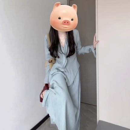 Autumn and winter wear a set of high-end sense long sleeve dress small fragrant style shirt long skirt suit two-piece suit for women
