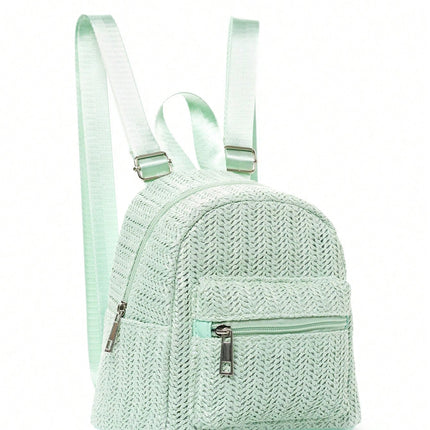 Ethnic Style Backpack Women's New Minority Double-Layer Zipper Casual Personality Backpack Straw Backpack
