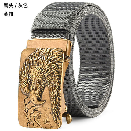 Canvas Belt Men's Toothless Automatic Buckle Middle-aged and Young People's Long plus size Business Jeans Retro Nylon Pants Belt