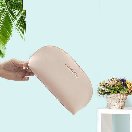 New Semicircular Pu Cosmetic Bag, High-End Fashionable Leather Women's Clutch Bag, Portable Large-Capacity Cosmetics Bag