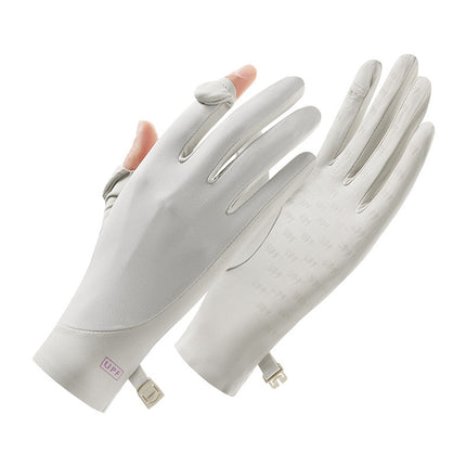 Sun Protection Gloves for Women in Summer Outdoor Sports Cycling Cool Thin Non-Slip Finger Leakage Ice Silk Gloves Anti-Uv F4