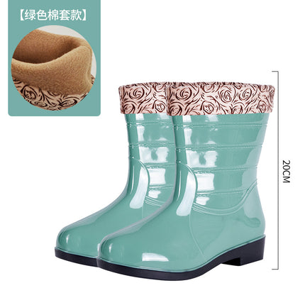 Women's Fashionable Low-rise Flat Rain Boots Cotton Rain Boots for Outer Wear Korean Style Fashionable Low-rise Women's Shoes for Kitchen Work