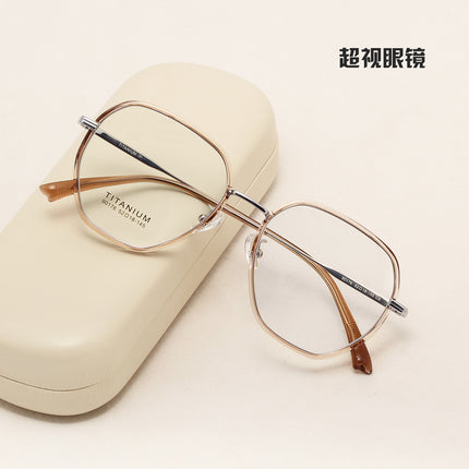 90176 Polygonal Titanium Eyeglass Frame Tr Large Frame Prescription Glasses for Women, Can Be Customized with Prescription Lenses or Non-Prescription Lenses