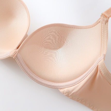 Cross-border in stock and foreign trade solid color glossing bra women with steel ring top support gathered seamless underwear anti-sagging bra